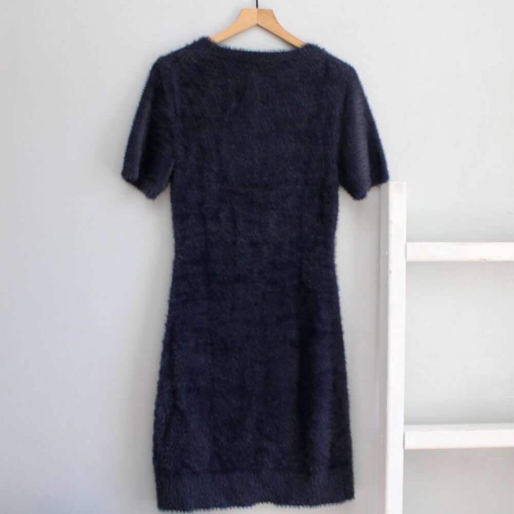 J. Crew Navy Blue Short-Sleeve Sweater-Dress in Brushed Yarn Size Medium - Picture 3 of 7